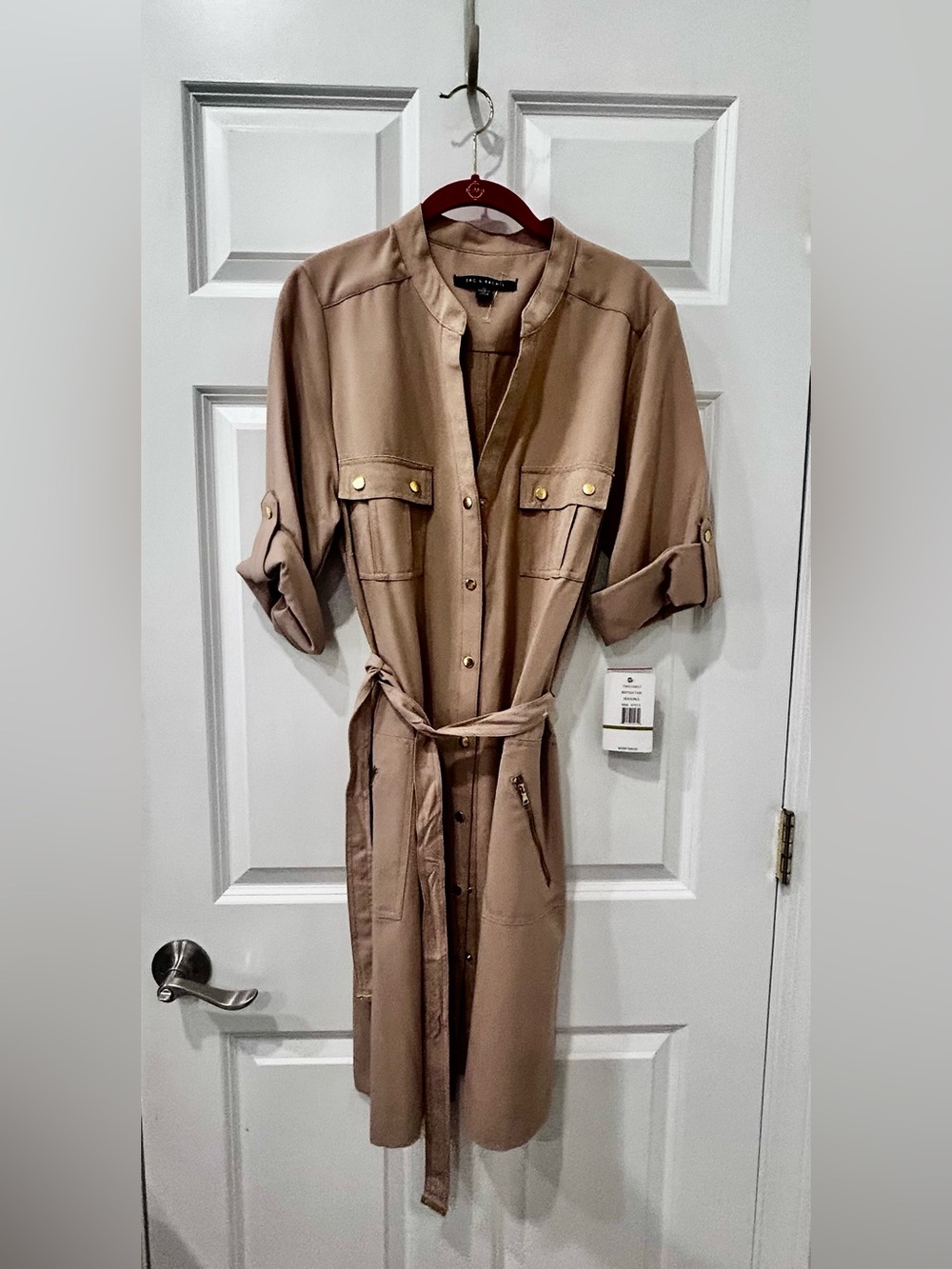 Zac & Rachel Tan Button-Front Utility Dress with Belt